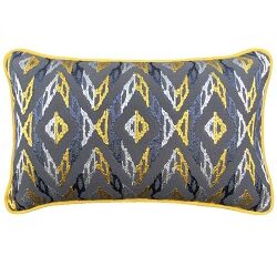 Diamond Embroidered Cushion - Yellow and Silver on Grey