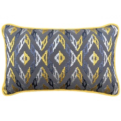 Diamond Embroidered Cushion - Yellow and Silver on Grey
