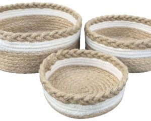 Set of three baskets natural and white