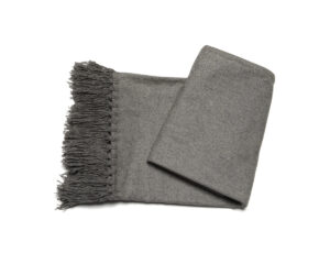 Grey wool throw with fringe