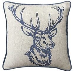Piped Blue Cream Wool Cushion With Blue Stag Head