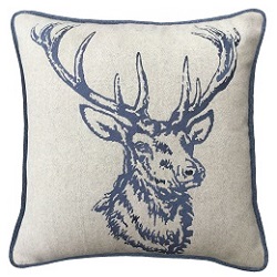 Piped Blue Cream Wool Cushion With Blue Stag Head