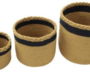 Set of three natural and navy jute baskets
